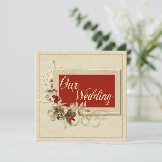 Elegante gouden kerst bruiloft uitnodiging (Staand voorkant)