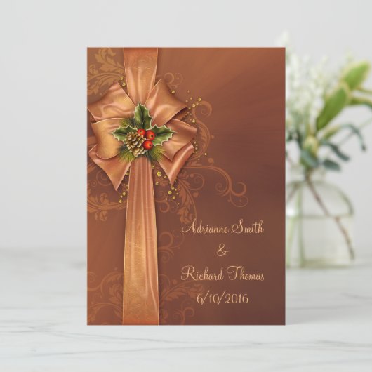 Elegante gouden kerst bruiloft uitnodiging (Staand voorkant)