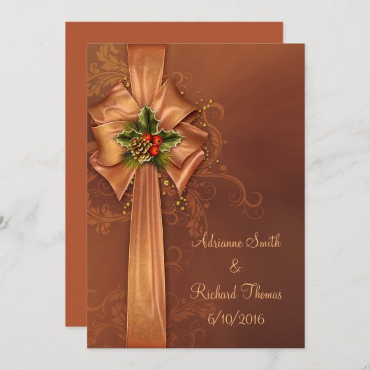 Elegante gouden kerst bruiloft uitnodiging (Voorkant / Achterkant)