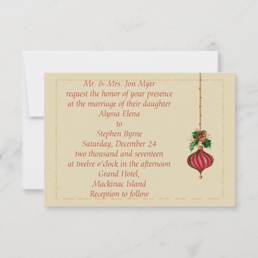 Elegante gouden kerst bruiloft uitnodiging (Achterkant)