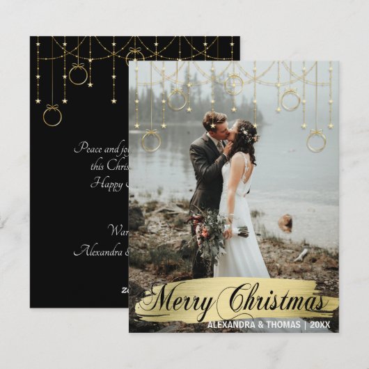 Elegante gouden kerst eerste getrouwde verloofde F Feestdagenkaart (Voorkant / Achterkant)