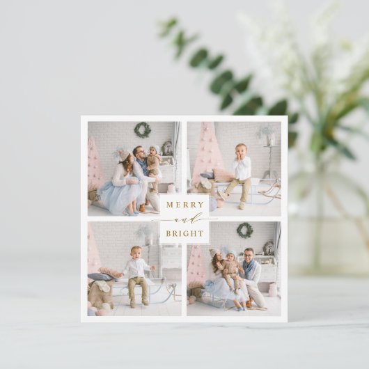 Elegante gouden Kerst- en Nieuwjaarskaart met 4 fo Feestdagenkaart (Staand voorkant)