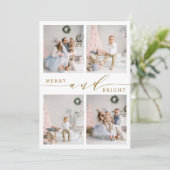 Elegante Gouden Kerst Foto Collage Feestdagenkaart (Staand voorkant)