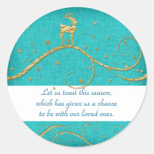 Elegante gouden kerst rendieren groeten wensen ronde sticker