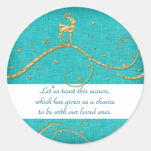 Elegante gouden kerst rendieren groeten wensen ronde sticker (Voorkant)