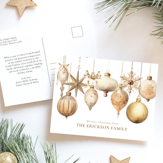 Elegante gouden kerst Waterverf Ornamenten Feestdagenkaart