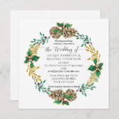 Elegante Gouden Kerst Waterverf Pine Cone Krans Kaart (Voorkant / Achterkant)