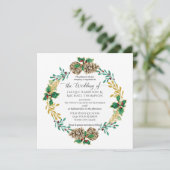 Elegante Gouden Kerst Waterverf Pine Cone Krans Kaart (Staand voorkant)