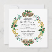 Elegante Gouden Kerst Waterverf Pine Cone Krans Kaart (Voorkant)