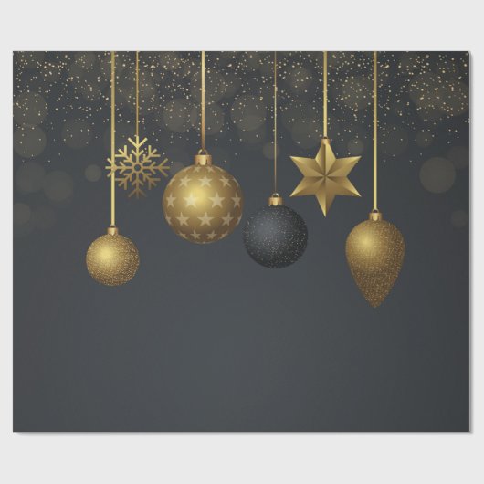 Elegante gouden kerstballen donkere vakantie cadeaupapier (Vlak)