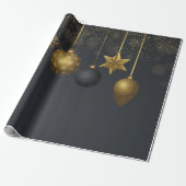 Elegante gouden kerstballen donkere vakantie cadeaupapier (Uitgerold)