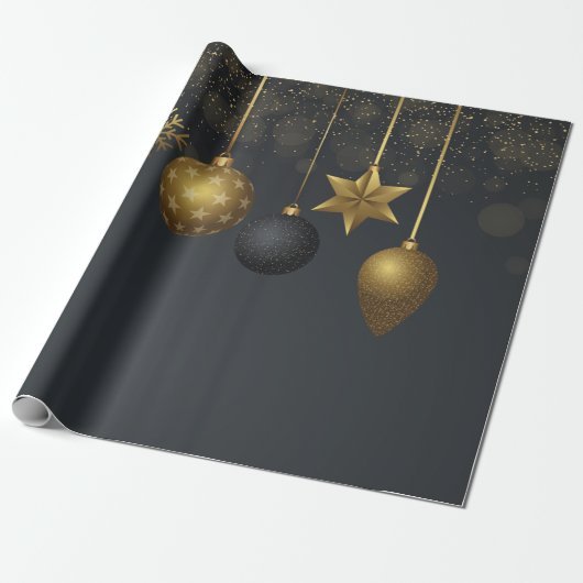 Elegante gouden kerstballen donkere vakantie cadeaupapier (Uitgerold)