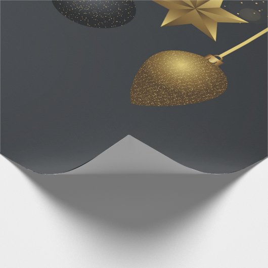 Elegante gouden kerstballen donkere vakantie cadeaupapier (Hoek)