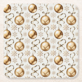 Elegante gouden kerstballen & sneeuwvlokken kartonnen onderzetters