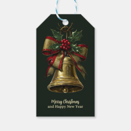 Elegante gouden kerstbel met feestelijke Bow Holly Cadeaulabel