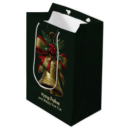 Elegante gouden kerstbel met feestelijke Bow Holly Medium Cadeauzakje