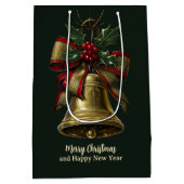 Elegante gouden kerstbel met feestelijke Bow Holly Medium Cadeauzakje (Achterkant)