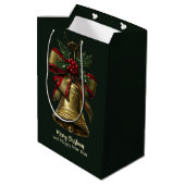 Elegante gouden kerstbel met feestelijke Bow Holly Medium Cadeauzakje (Achterkant Gekanteld)