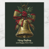 Elegante gouden kerstbel met feestelijke Bow Holly Wijn Etiket (Enkel label)