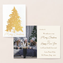 Elegante Gouden Kerstboom & Geschenken Foto Echt Folie Kaarten