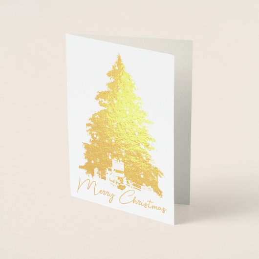 Elegante Gouden Kerstboom & Geschenken Foto Echt Folie Kaarten (Voorkant)
