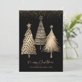 Elegante gouden kerstboom glitter sneeuw feestdagenkaart (Staand voorkant)