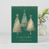 Elegante gouden kerstboom glitter sneeuw feestdagenkaart (Staand voorkant)