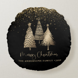 Elegante gouden kerstboom glitter sneeuw rond kussen