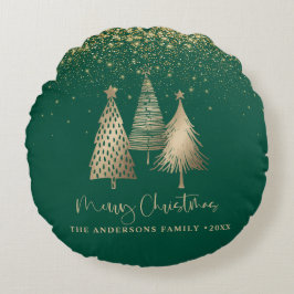 Elegante gouden kerstboom glitter sneeuw rond kussen