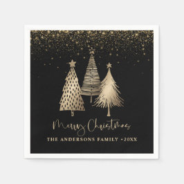 Elegante gouden kerstboom glitter sneeuw servet