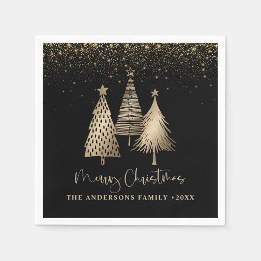 Elegante gouden kerstboom glitter sneeuw servet (Voorkant)