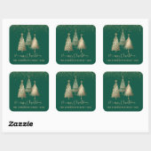 Elegante gouden kerstboom glitter sneeuw vierkante sticker (Vel)