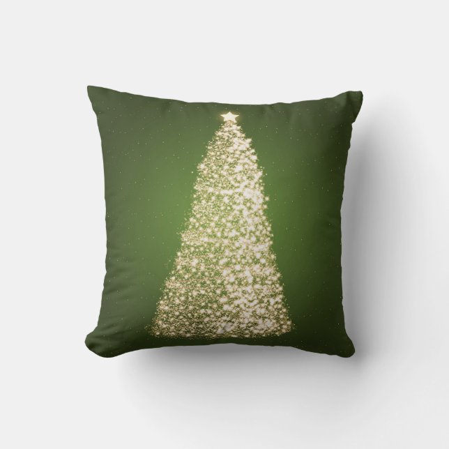 Elegante Gouden Kerstboom Groen Kussen (Voorkant)