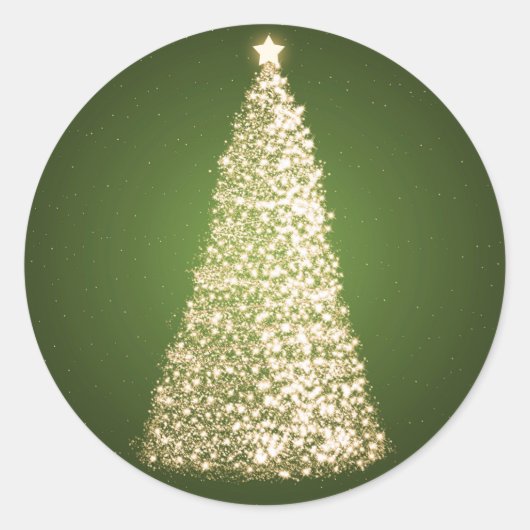 Elegante gouden kerstboom groen ronde sticker (Voorkant)
