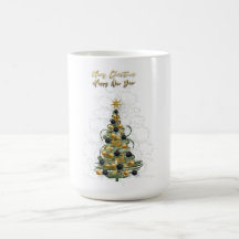 Elegante gouden kerstboom, koffiemok 