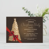 Elegante gouden kerstboom lint vakantie partij kaart (Staand voorkant)