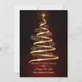 Elegante gouden kerstboom met sprankelend licht feestdagenkaart (Voorkant)