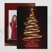 Elegante gouden kerstboom met sprankelend licht feestdagenkaart (Voorkant / Achterkant)