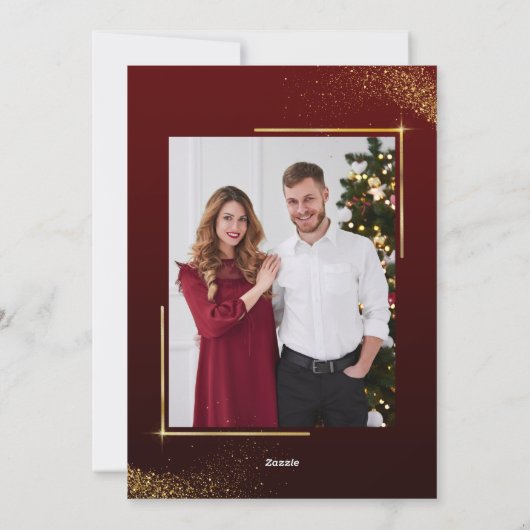 Elegante gouden kerstboom met sprankelend licht feestdagenkaart (Achterkant)