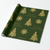 Elegante gouden kerstboom op donkergroen cadeaupapier (Uitgerold)