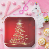 Elegante gouden kerstboom op rood papieren bordje (Feest)