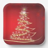 Elegante gouden kerstboom op rood papieren bordje (Voorkant)