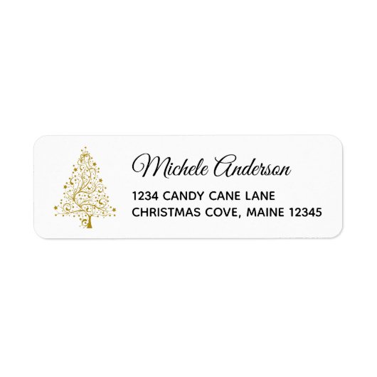 Elegante gouden kerstboom retouradres etiket (Voorkant)