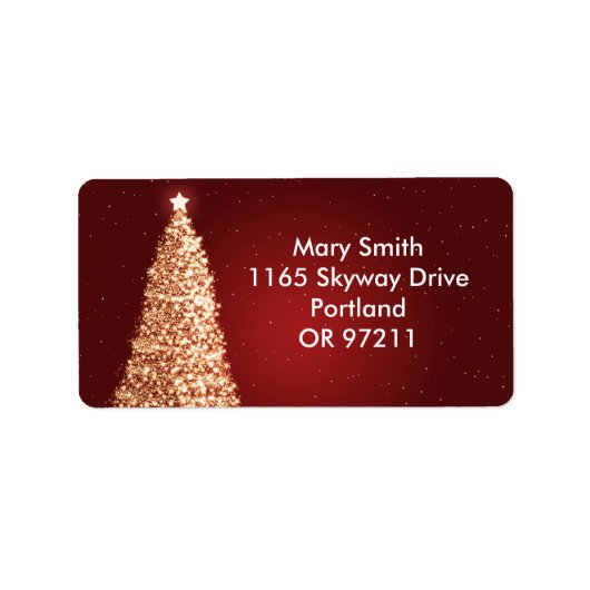 Elegante gouden kerstboom rood etiket (Voorkant)