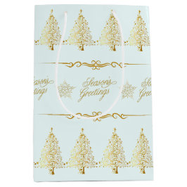 Elegante Gouden Kerstboom Seizoensgroeten Blauw Medium Cadeauzakje