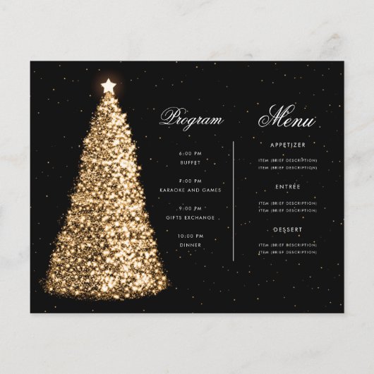 Elegante gouden kerstboom uitnodigen programma men flyer (Achterkant)