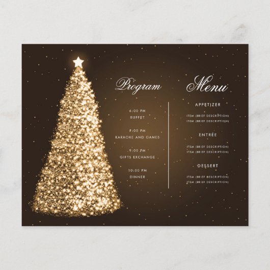 Elegante gouden kerstboom uitnodigen programma men flyer (Achterkant)