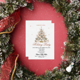 Elegante Gouden Kerstboom Vakantiefeest Folie Uitnodiging