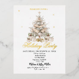 Elegante Gouden Kerstboom Vakantiefeest Folie Uitnodiging Briefkaart