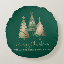 Elegante gouden kerstboom Vrolijk kerstfeest Rond Kussen